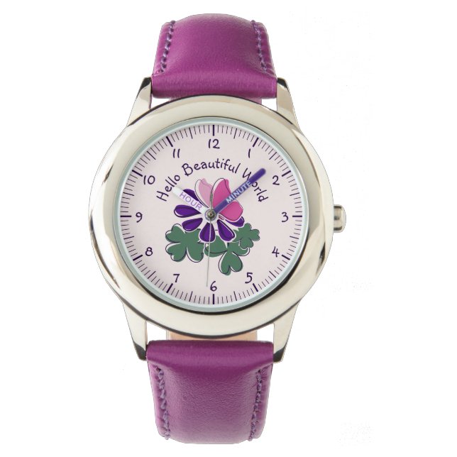 Montre Bonjour Beau Monde Rose Papillon Purple Flower (devant)