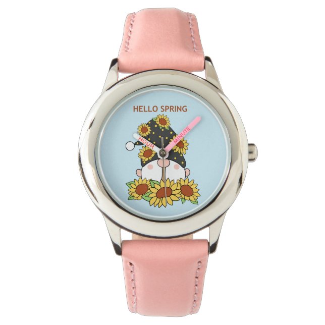 Montre Bonjour Printemps Sunflower Gnome personnage Carto (devant)