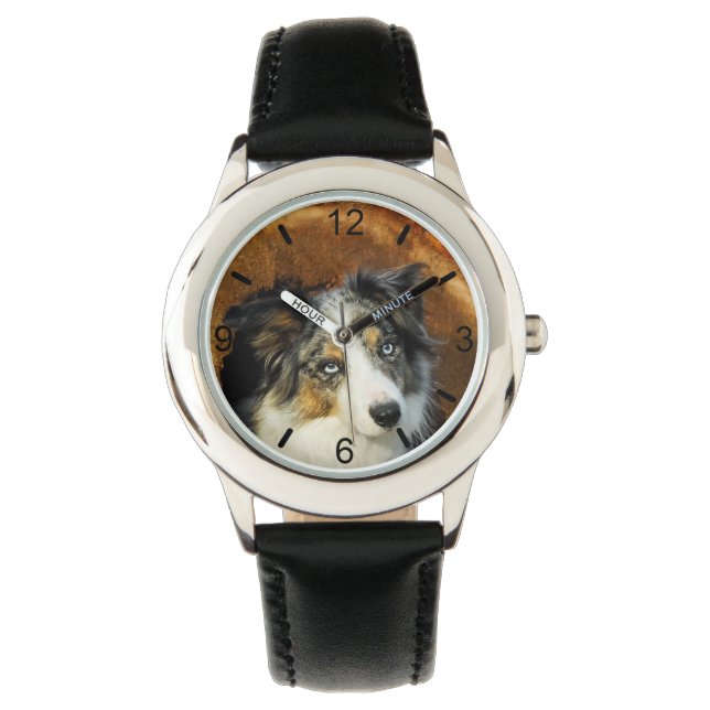 Montre Bordure Collie Blue Merle Chien Head Pet - plaque  (devant)
