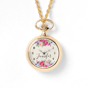 Montre Bordure de rose et de pivoine rose