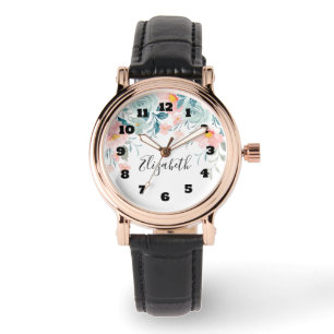 Montre Bordure florale rose et verte