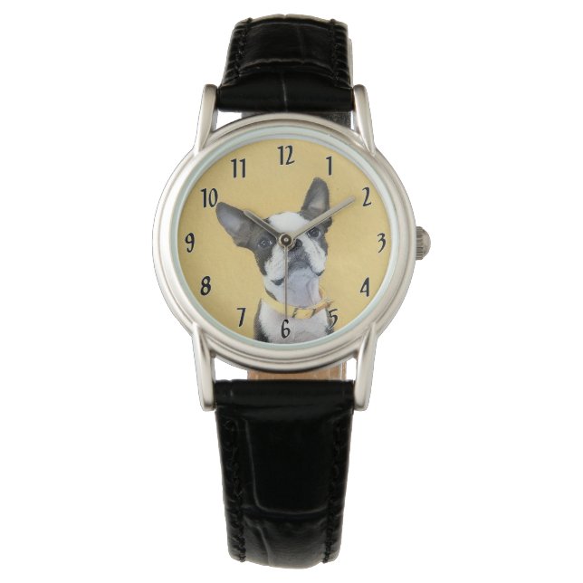 Montre Boston Terrier Peinture - Cute Original Chien Art (devant)