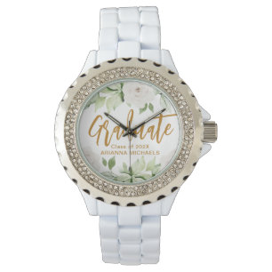Montre Botanique Floral Diplômé Écriture Diplôme Blanc