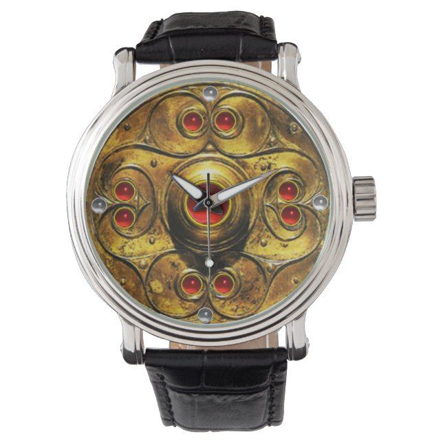 MONTRE BOUCLIER ANTIQUE CELTIQUE AVEC GEMSTONES DE RUBY (devant)
