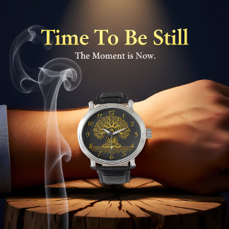 Montre Bouddha aurifère entouré de Feuilles complexes