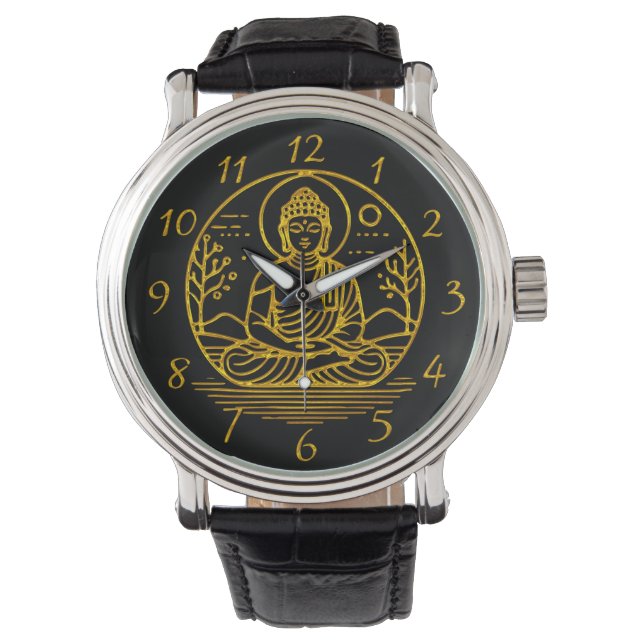 Montre Bouddha d'or assis dans la méditation sereine (devant)