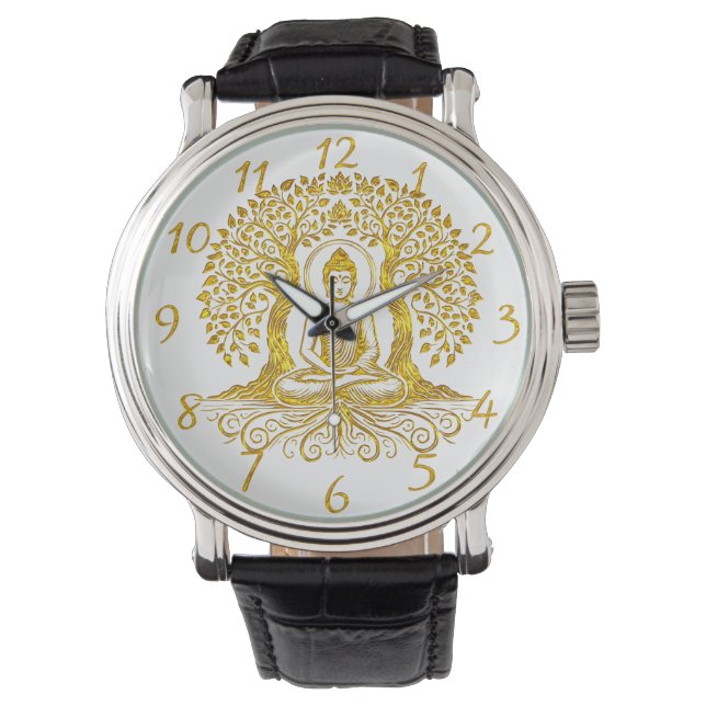 Montre Bouddha D'Or Méditant Parmi Les Arbres (devant)