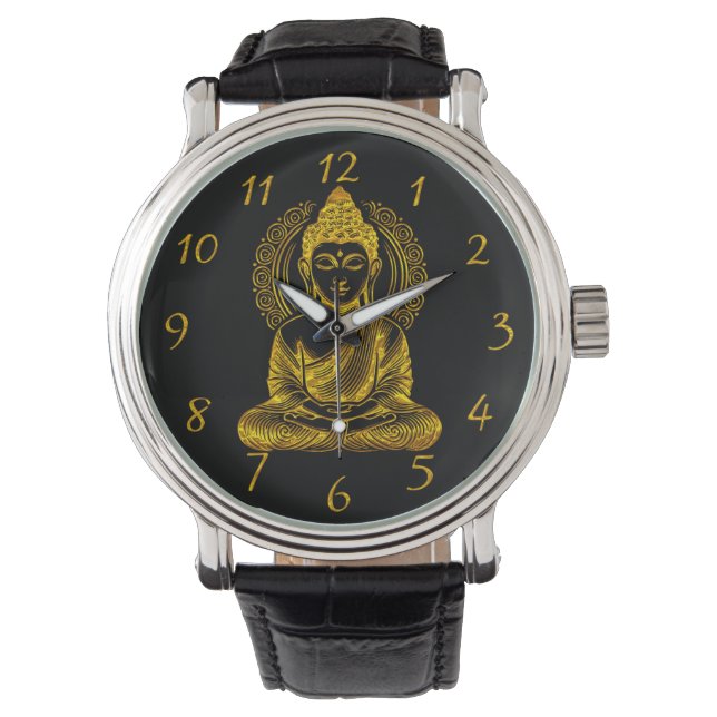 Montre Bouddha d'or sculpté en serène Pose de méditation (devant)