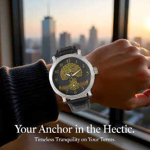 Montre Bouddha d'or sous l'arbre avec fleurs de Lotus