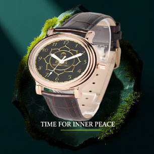 Montre Bouddha faisant méditation feuille d'or spirituell