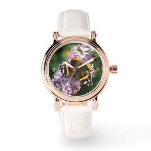 Montre Bouddleia et papillon de l'amiral rouge