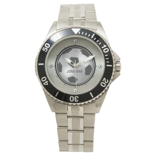 Montre Boule de soccer en argent métallique imprimé perso (devant)