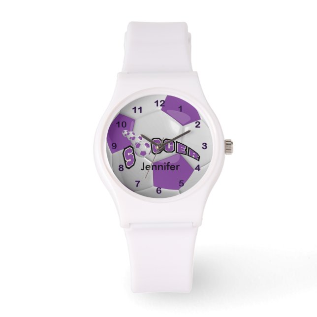 Montre Boule de soccer violette personnalisée (Recto)