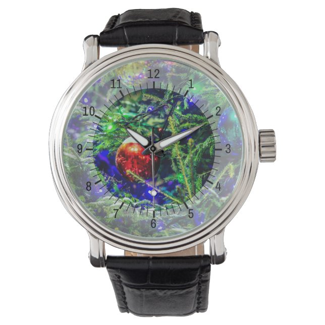 Montre Boule rouge arbre de Noël vert (devant)