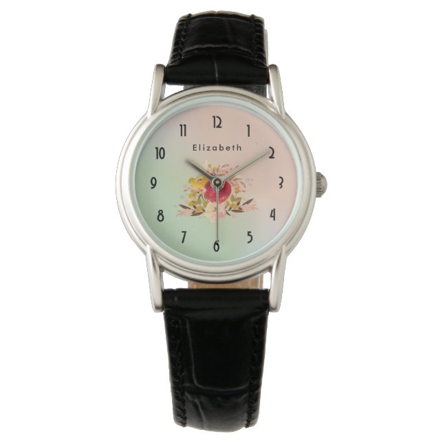 Montre Bouquet d'aquarelle florale mignonne personnalisé (devant)