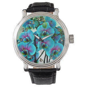 Montre Bouquet de fleurs d'orchidée bleue
