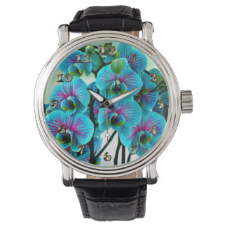 Montre Bouquet de fleurs d'orchidée bleue