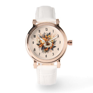 Montre Bouquet de fleurs gris-jaune orange