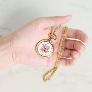 Montre Bouquet de roses peintes en rose et chiffres en or