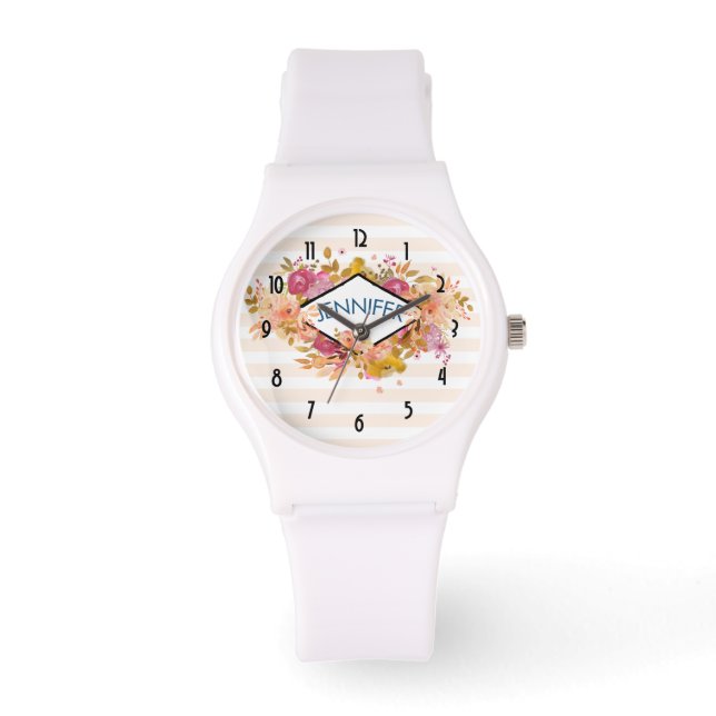 Montre Bouquet floral orange et rose avec cadre diamant (Recto)