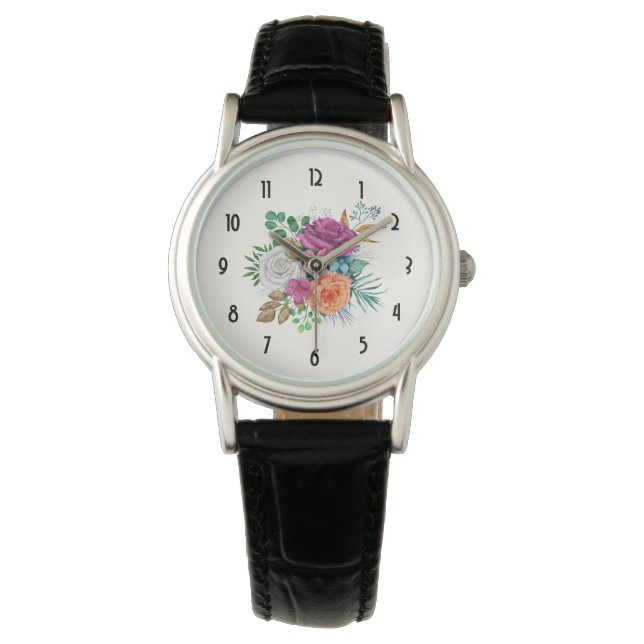 Montre Bouquet floral rose, orange et blanc (devant)