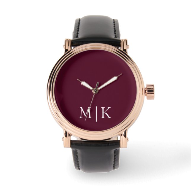 Montre Bourgogne et blanc | Monogramme moderne (Recto)