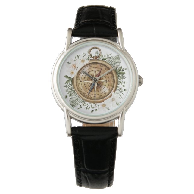 Montre Boussole Florale Aquarelle (devant)