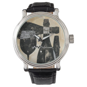 Montre Bouteille de vin et verre