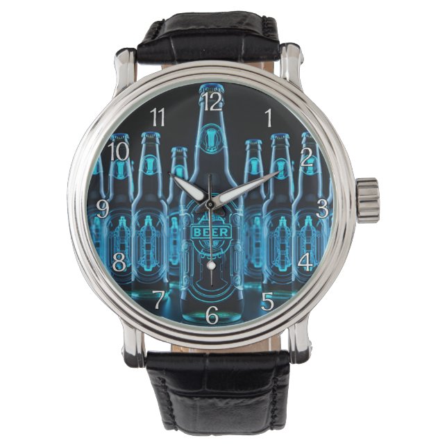 Montre Bouteilles de bière de néon bleu (devant)