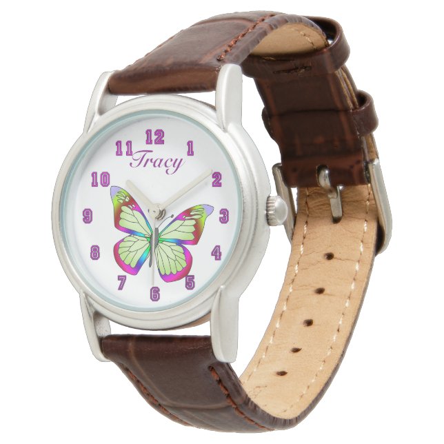Montre Boutons de sangle en cuir Brown (Incliné)