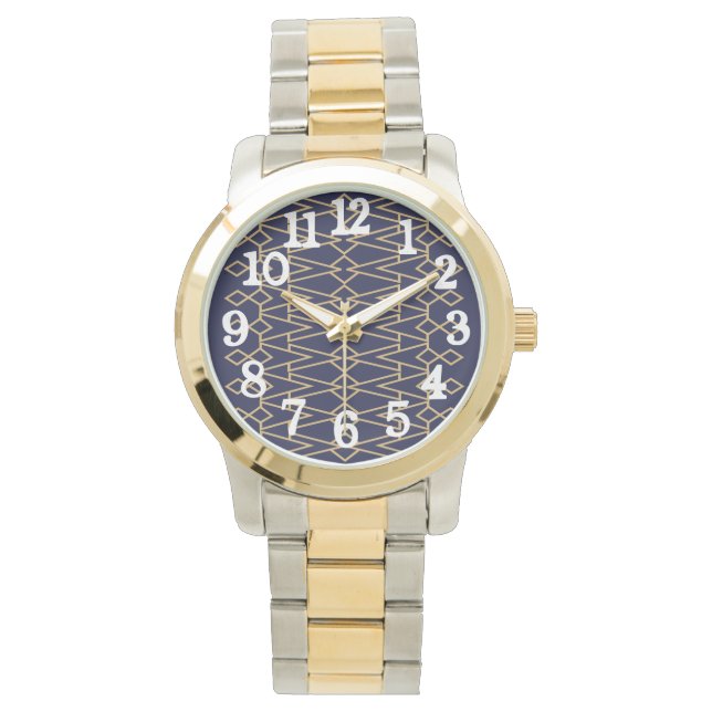 Montre Bowties bleues et dorées (devant)