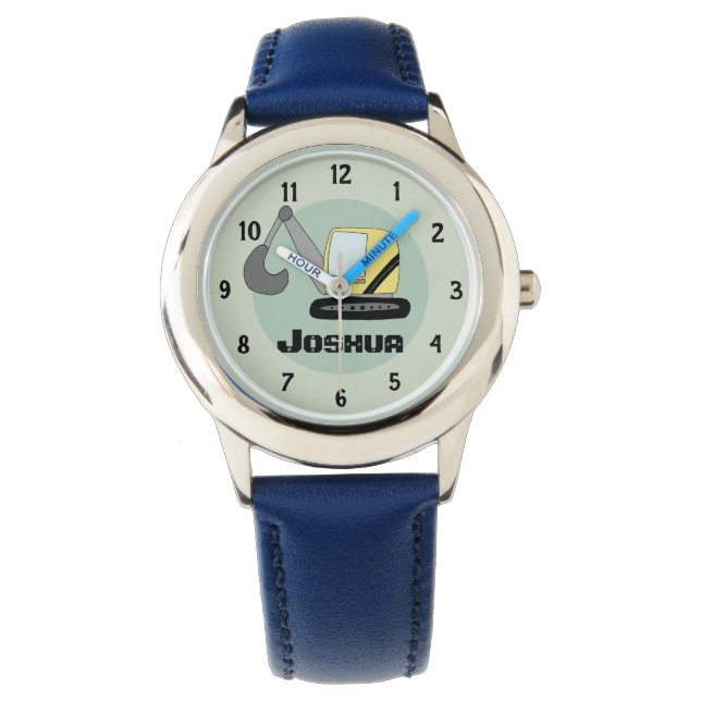 Montre Boys Construction Digger Excavateur et nom Enfants (devant)