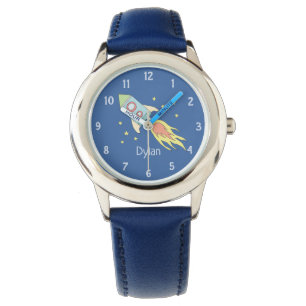 Montre Boys Cute Blue Rocket Ship Space and Name Kids