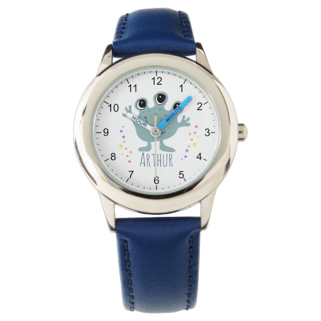 Montre Boys Cute Blue Space Alien Cartoon Enfants (devant)
