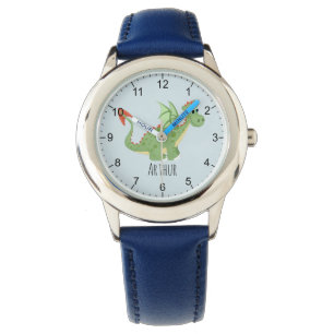 Montre Boys Cute Green Dragon Dessin et nom Kids