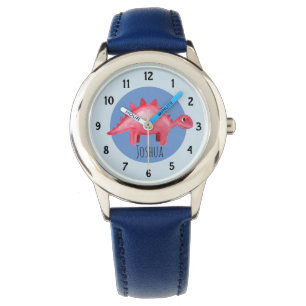 Montre Boys Red Watercolor Dinosaure and Name Kids