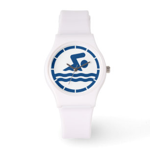 Montre-bracelet blanche de décalque de natation