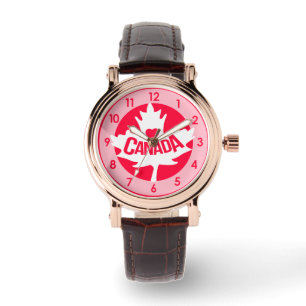 Montre-bracelet de coeur de feuille du Canada de