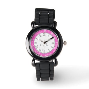 Montre-bracelet de nom de rose d'impression de