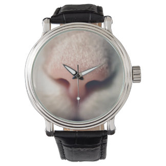 Montre Bracelet en cuir Vintage chaton blanc soyeux