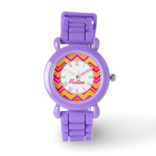 Montre-bracelet en orange, rose et rouge Chevron