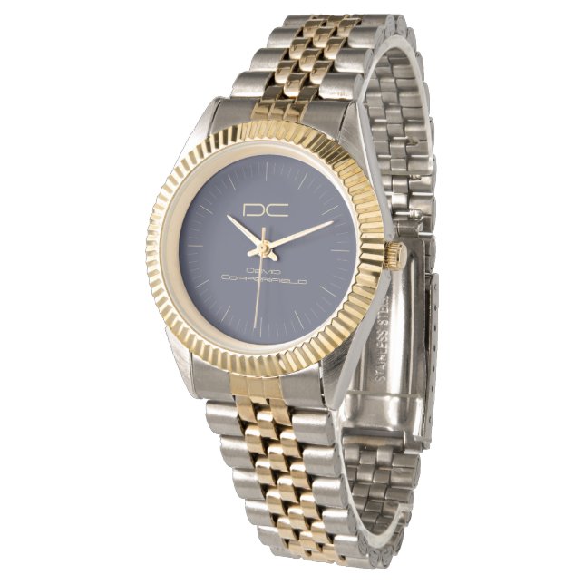 Montre Bracelet moderne bleu argent doré à deux tons (Incliné)