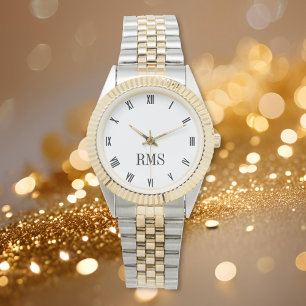 Montre Bracelet Monogramme Noir et Blanc Or Silver