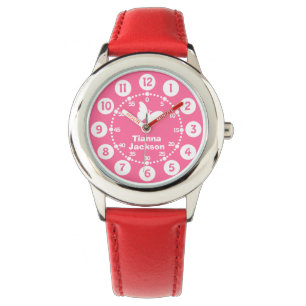 Montre-bracelet rose de filles d'enfants et