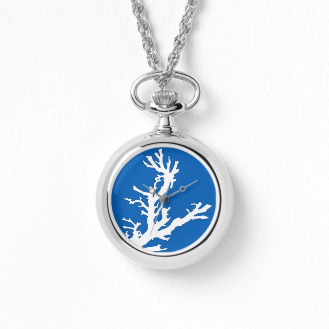 Montre Branche de corail - blanc sur bleu cobalt (Recto)