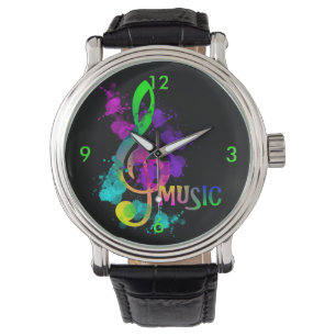 Montre Bright Rainbow Treble Clef Music Paint Splatter