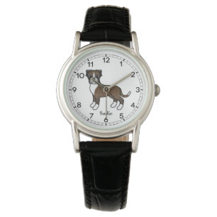 Montre Brindle Boxer Chien mignonne Illustration & Nom pe