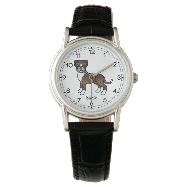 Montre Brindle Boxer Chien mignonne Illustration & Nom pe (devant)