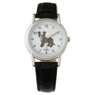 Montre Brindle Et Blanc Staffie Cute Cartoon Chien & Nom