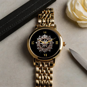 Montre Broche rose en or et en argent en forme d'étoile